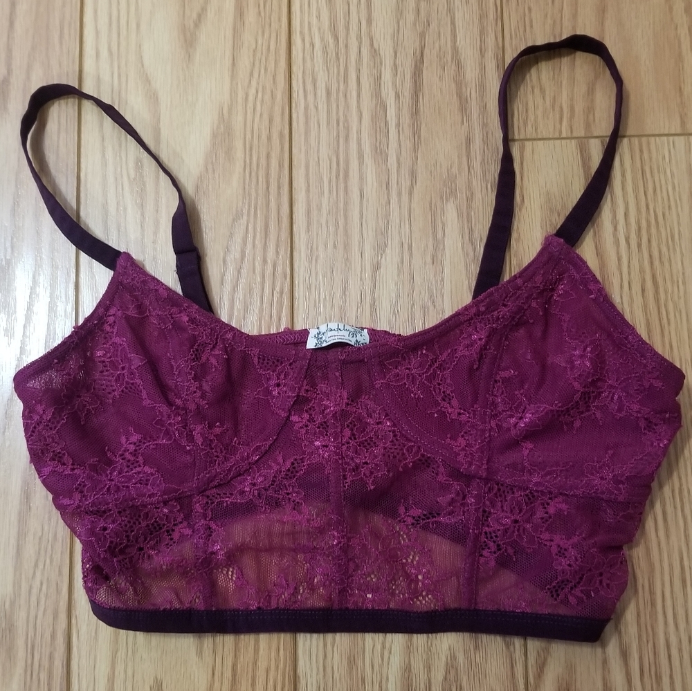 Free People Purple Red Small Strap Lace Bralette S